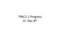 TPAC1.1 Progress JC: Dec 8 th. Laser No further investigation of odd scans on V1.1 De-ionizing filter needs replacing – On order… Bulb needs replacing.