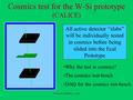 Cristina Lo Bianco - LLR Cosmics test for the W-Si prototype (CALICE) Why the test in cosmics? The cosmics test-bench DAQ for the cosmics test-bench All.