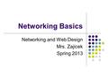 Networking Basics Networking and Web Design Mrs. Zajicek Spring 2013.