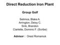 1 Direct Reduction Iron Plant Group Golf Selimos, Blake A. Arrington, Deisy C. Sink, Brandon Ciarlette, Dominic F. (Scribe) Advisor : Orest Romaniuk.