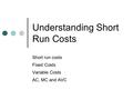 Understanding Short Run Costs Short run costs Fixed Costs Variable Costs AC, MC and AVC.