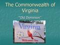 The Commonwealth of “Old Dominion” Virginia. A deep blue field contains the seal of Virginia with the Latin motto  Sic Semper Tyrannis - Thus Always.