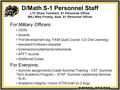 D/Math S-1 Personnel Staff LTC Shaw Yoshitani, S1 Personnel Officer MAJ Mike Findlay, Asst. S1 Personnel Officer For Military Officers: OERs Awards Prof.