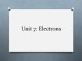 Unit 7: Electrons 1. Electromagnetic (EM) radiation O A form of energy produced by electrical and magnetic disturbance, or by the movement of electrically.