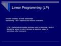 A model consisting of linear relationships representing a firm’s objective and resource constraints Linear Programming (LP) LP is a mathematical modeling.