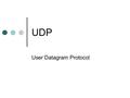 UDP User Datagram Protocol. User Datagram Protocol (UDP) UDP is the protocol available to network programmers who wish to send datagrams UDP datagrams.