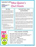 Miss Quinn’s Owl Hoots September 11,2015 Contact Info: 765-749-7647 (personal number) Cowan website: cowan.k12.in.us