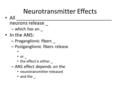 Neurotransmitter Effects All ____________________________________ neurons release _ – which has an _ In the ANS: – Preganglionic fibers _ – Postganglionic.