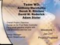 Team W3: Anthony Marchetta Derek R. Ritchea David M. Roderick Adam Stoler Milestone 1: Jan 21 st Project Proposal Overall Project Objective: Design an.