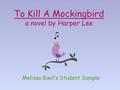 To Kill A Mockingbird a novel by Harper Lee Melissa Buell’s Student Sample.