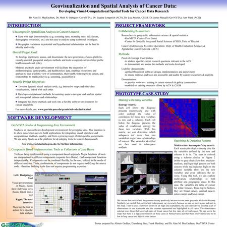 Geovisualization and Spatial Analysis of Cancer Data: Developing Visual-Computational Spatial Tools for Cancer Data Research Challenges for Spatial Data.