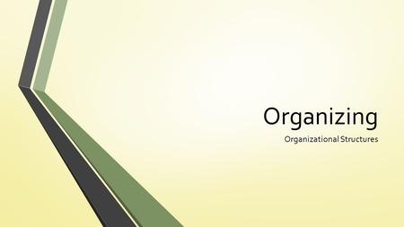 Organizing Organizational Structures. Organizing Organizing is one of the four management functions (what are the other three?) “What parts connect to.