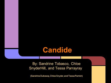 Candide By: Sandrine Tobasco, Chloe SnyderHill, and Tessa Parrayray (Sandrine Duboscq, Chloe Snyder, and Tessa Parrish)