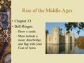 Rise of the Middle Ages  Chapter 13  Bell-Ringer: – Draw a castle – Must include a moat, drawbridge, and flag with your Coat of Arms.