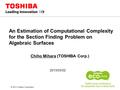 © 2013 Toshiba Corporation An Estimation of Computational Complexity for the Section Finding Problem on Algebraic Surfaces Chiho Mihara (TOSHIBA Corp.)