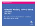 Health and Wellbeing Scrutiny Select Committee 5.12 2012 Sue Lightup; Community, Health and Social Care Mel Sirotkin; Public Health.