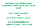 ENERGY CONSUMPTION AND ECONOMIC GROWTH: THE NIGERIAN CASE Ekene Stephen Aguegboh and Stella Ifeoma Madueme, Ph.D 6th ANNUAL NAEE/IAEE INTERNATIONAL CONFERENCE.