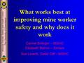 Minerals Industry Safety and Health Centre The University of Queensland What works best at improving mine worker safety and why does it work Carmel Bofinger.