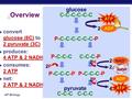 AP Biology  convert glucose (6C) to 2 pyruvate (3C)  produces: 4 ATP & 2 NADH  consumes: 2 ATP  net: 2 ATP & 2 NADH glucose C-C-C-C-C-C P-C-C-C-C-C-C-P.