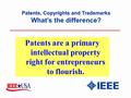 Patents, Copyrights and Trademarks Patents are a primary intellectual property right for entrepreneurs to flourish. Patents, Copyrights and Trademarks.