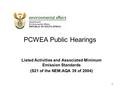 PCWEA Public Hearings Listed Activities and Associated Minimum Emission Standards (S21 of the NEM:AQA 39 of 2004) 1.