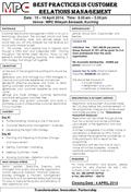 BEST pRACTICES IN CUSTOMER RELATIONS MANAGEMENT Date : 15 – 16 April 2014, Time : 9.00 am – 5.00 pm Venue : MPC Wilayah Sarawak, Kuching COURSE FEE Individual.