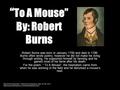 “ To A Mouse” By: Robert Burns Robert Burns was born in January 1759 and died in 1796. Burns often wrote poetry, however he did not make his living through.