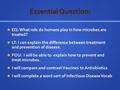 Essential Question: EQ: What role do humans play in how microbes are treated? LT: I can explain the difference between treatment and prevention of disease.