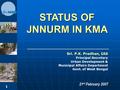 STATUS OF JNNURM IN KMA 21 st February 2007 1 Sri. P.K. Pradhan, IAS Principal Secretary Urban Development & Municipal Affairs Department Govt. of West.