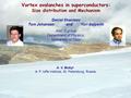 Vortex avalanches in superconductors: Size distribution and Mechanism Daniel Shantsev Tom Johansen andYuri Galperin AMCS group Department of Physics, University.