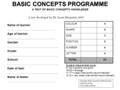 BASIC CONCEPTS PROGRAMME A TEST OF BASIC CONCEPTS KNOWLEDGE Name of learner: ………………………………………… Age of learner: ………………………………………… Gender: ……………………………………………