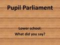 Pupil Parliament Lower school: What did you say?.