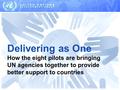 Delivering as One How the eight pilots are bringing UN agencies together to provide better support to countries.