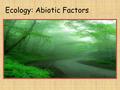 Ecology: Abiotic Factors. Ecology: Abiotic Factors Unit Concept: Everything is connected to the non-living environment.