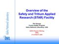 Overview of the Safety and Tritium Applied Research (STAR) Facility Phil Sharpe Fusion Safety Program Idaho National Laboratory, USA HAPL Program Meeting.