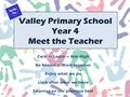 Valley Primary School Year 4 Meet the Teacher Care ~ Learn ~ Aim High Be honest ~ Work together Enjoy what we do Look after what we have Improve on our.