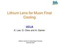 Jefferson Lab Muon Collider Design Workshop December 2008 Lithium Lens for Muon Final Cooling UCLA K. Lee, D. Cline and A. Garren.