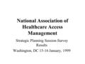 National Association of Healthcare Access Management Strategic Planning Session-Survey Results Washington, DC 15-16 January, 1999.