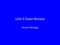 Unit 3 Exam Review Honors Biology. Matching A.Chloroplasts B. Mitochondria C. Nucleus D. Central vacuole E. Rough ER F. Ribosome G. Cell Membrane H. Lysosome.