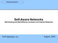 PnP Networks Self-Aware Networks Self-Aware Networks Self-Healing and Self-Defense via Aware and Vigilant Networks PnP Networks, Inc. August, 2002.