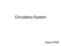 Circulatory System Azami PHD. Blood Components of blood –Total volume of blood – 5 to 6 liters –Components Plasma 55-60 % Blood cells 40-45 % –RBC.