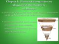 Chapter 1: Biomes & ecosystems are divisions of the biosphere 1.1 Biomes Biomes are regions with similar biotic & abiotic components (ex. BC & New Zealand.