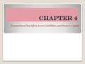 Chapter 4 Transactions That Affect Assets, Liabilities, and Owner’s Capital.