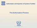 Authorization and Inspection of Cyclotron Facilities The Authorization Process.