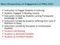 Many Perspectives on Engagement in PIRLS 2011  Instruction to Engage Students in Learning  Students Engaged in Reading Lessons  Instruction Limited.