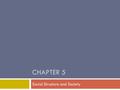 CHAPTER 5 Social Structure and Society. Social Structure  Social structure includes 2 major ways of identifying members of society:  Statuses  Roles.