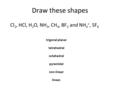 Draw these shapes Cl 2, HCl, H 2 O, NH 3, CH 4, BF 3 and NH 4 +, SF 6 trigonal planar tetrahedral octahedral pyramidal non-linear linear.