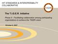 The T.I.G.E.R. Initiative Phase II - Facilitating collaboration among participating organizations to achieve the TIGER vision October 9, 2007 HIT STANDARDS.