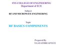 SNS COLLEGE OF ENGINEERING Department of ECE Subject RF AND MICROWAVE ENGINEERING Topic RF BASICS COMPONENTS Prepared By T.GAYATHRI AP/ECE.