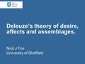 Deleuze’s theory of desire, affects and assemblages. Nick J Fox University of Sheffield.